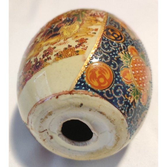 Vintage Chinese Ceramic Eggs Large 5x3" Festive Hand Painted W/ Wooden Pedestal - Picture 9 of 16